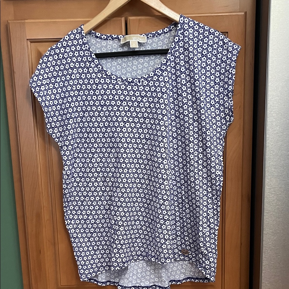 MICHAEL Michael Kors Blue and White Geometric Blouse